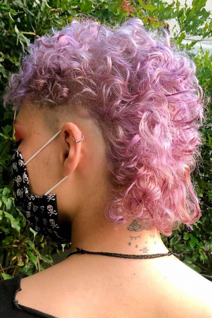 Short Silver Curled Mullet With Lavender