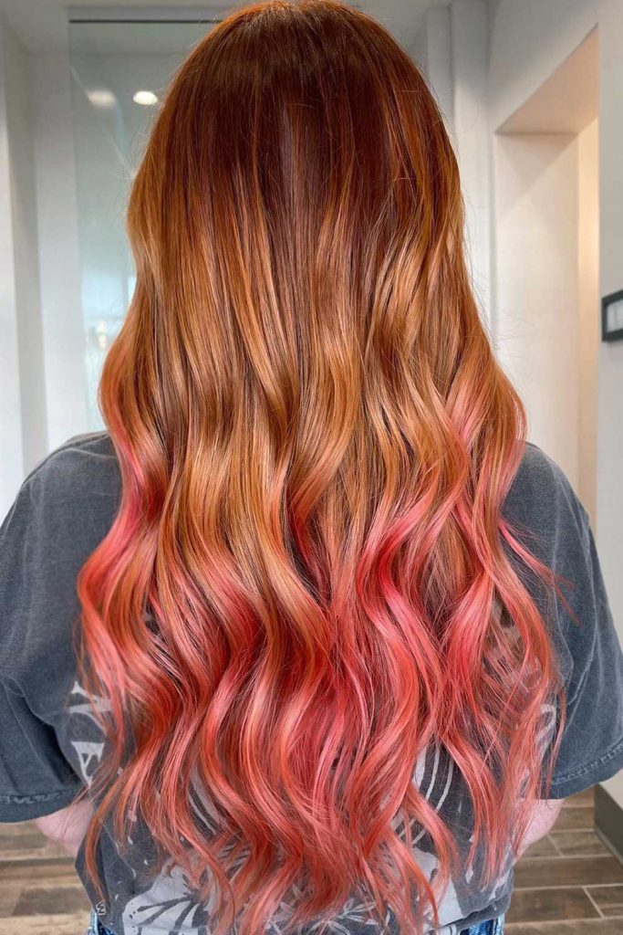 brown hair with bright red ombre