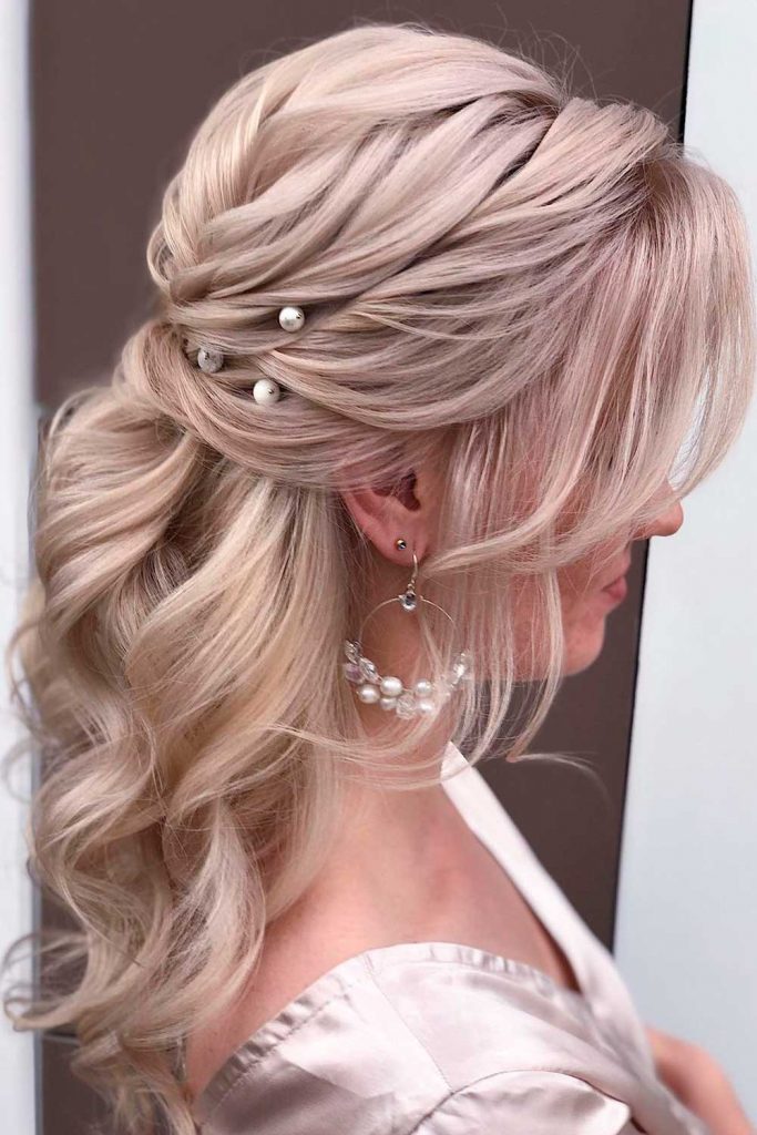 Swept Back Wedding Hairstyles With Long Curls