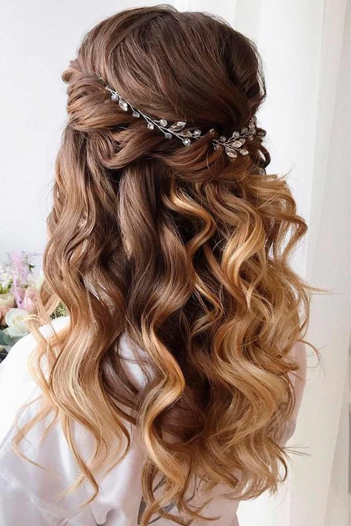 Swept Back Wedding Hairstyles With Long Curls