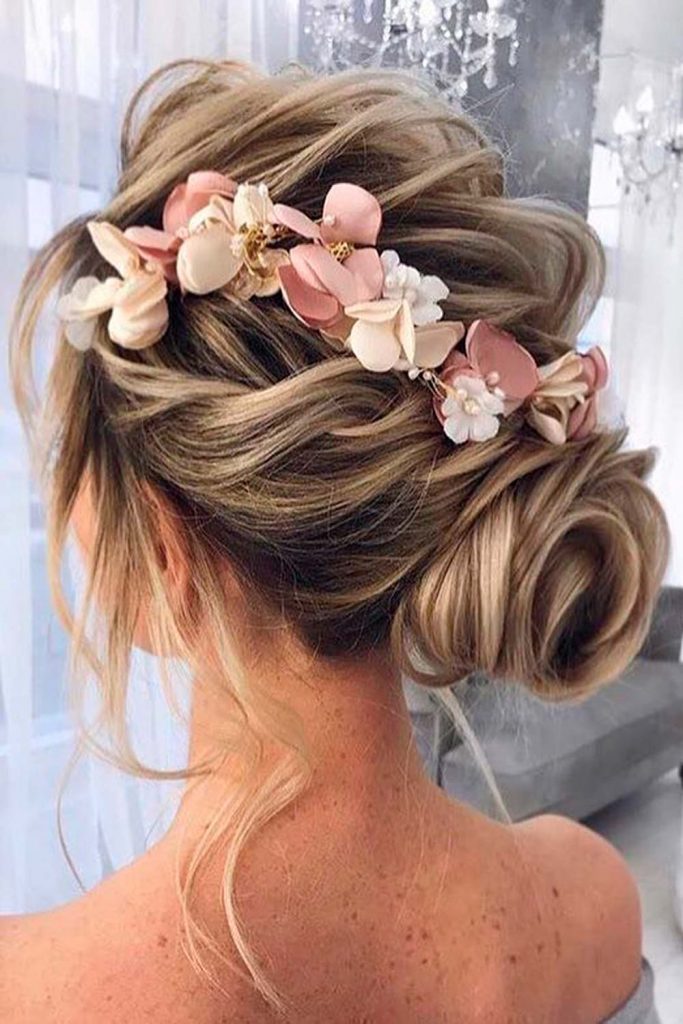 Twisted Low Bun With Flowers