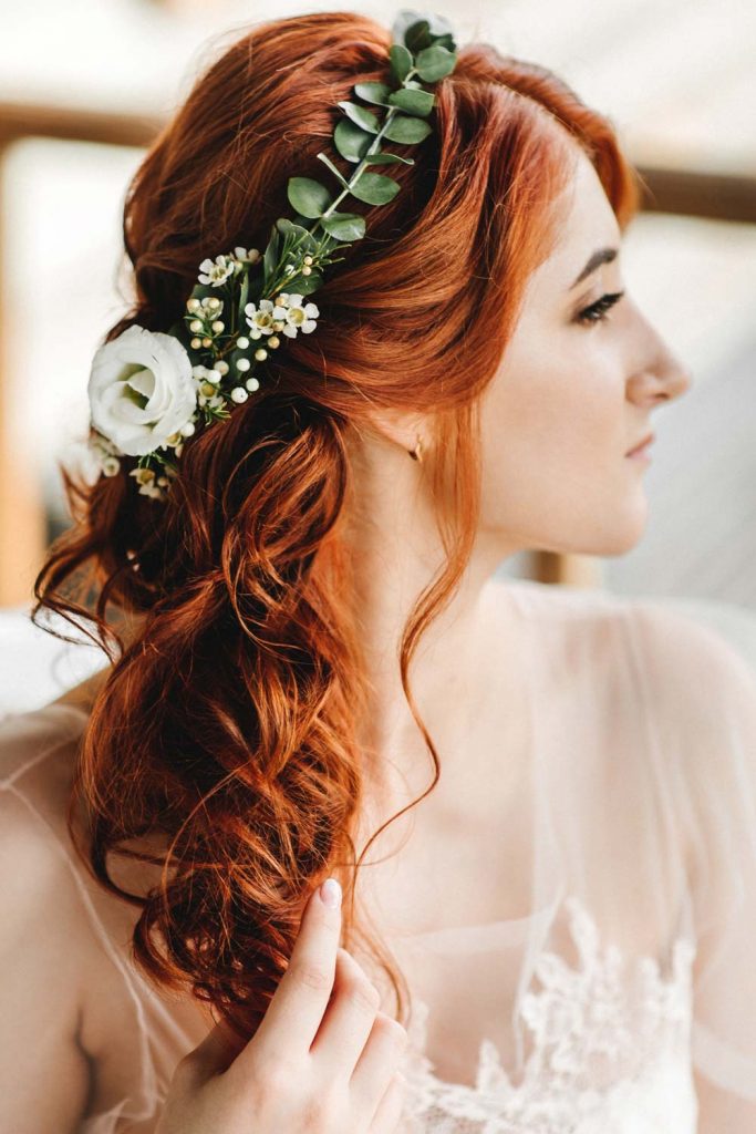 Wedding Hairstyles with Boho Flowered Accessories