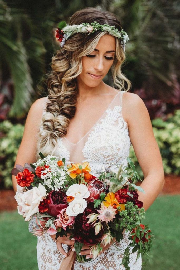 The more flowers and braids you have, the more effortless and authentic your boho wedding hairstyles will be