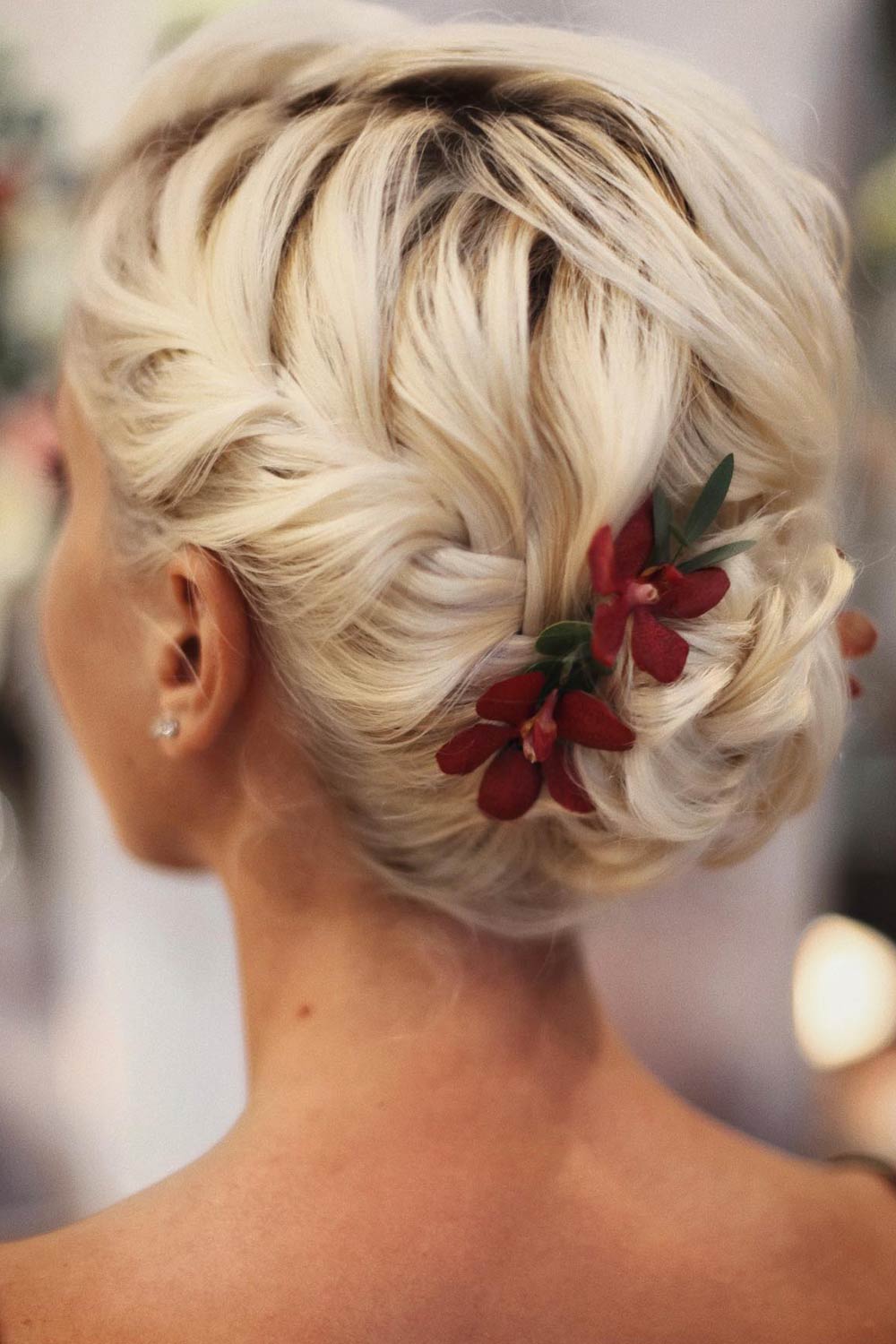 Braided Updo for Short Hair with Flowers