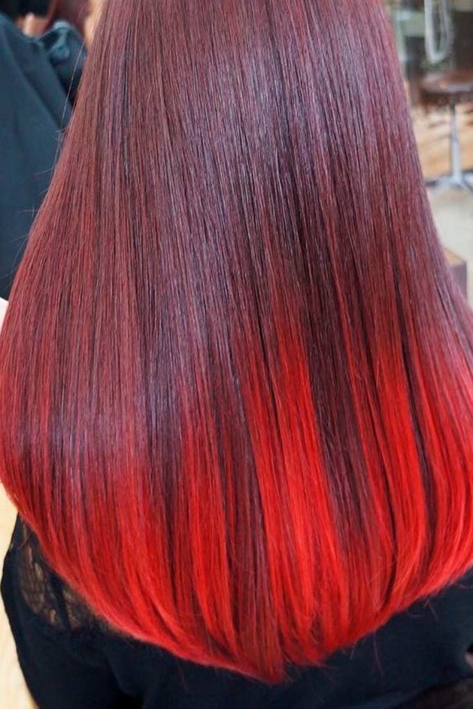 Fiery Red Burgundy Ombre Sleek Hair