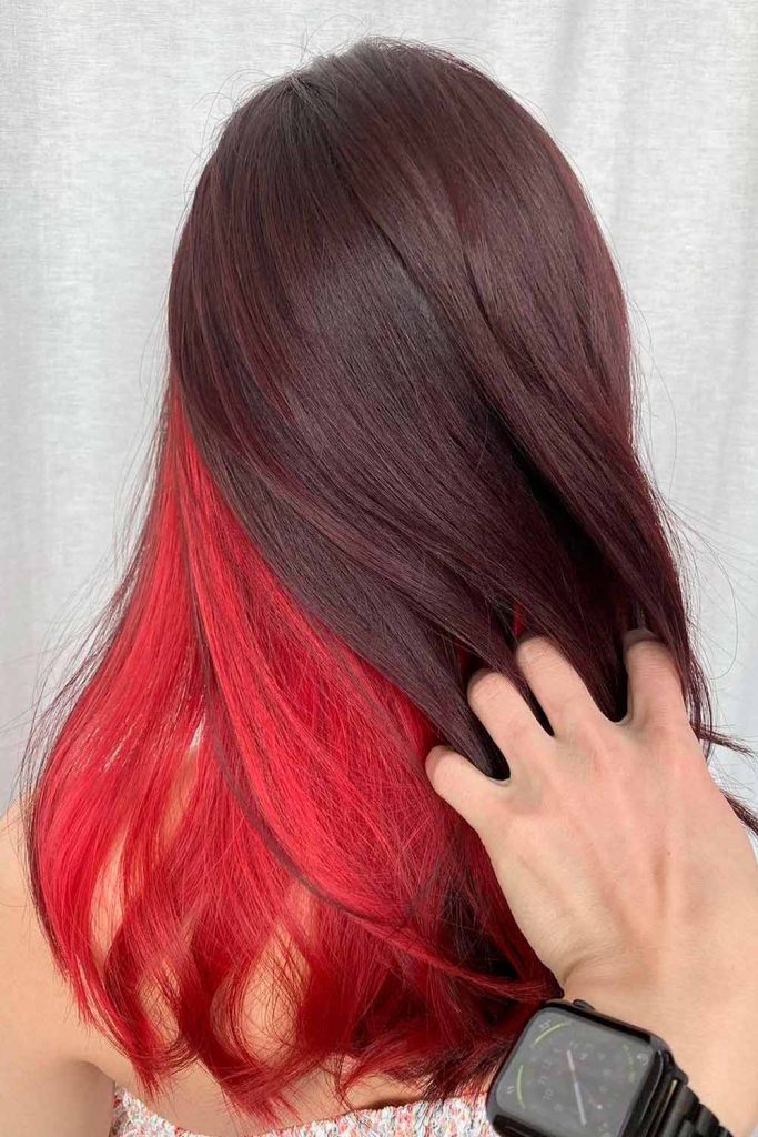 Peekaboo Chili Red Burgundy Long Hair