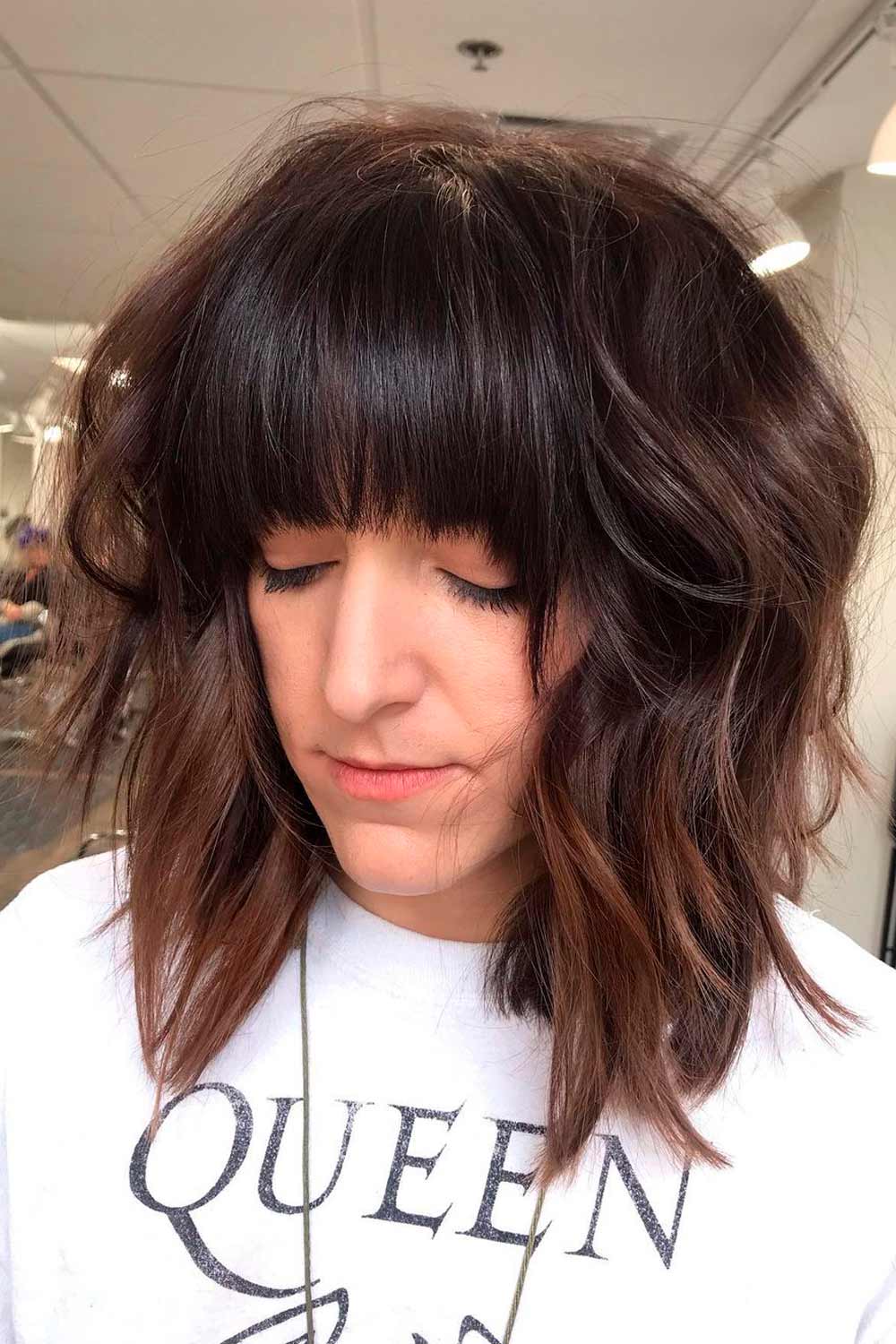 Shaggy Brunette Hairstyles With Bangs