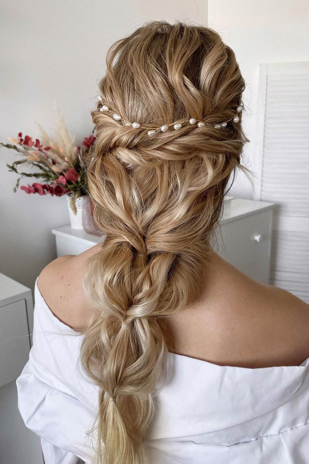 Unbraided Wedding Hairstyle With Hair Accessories