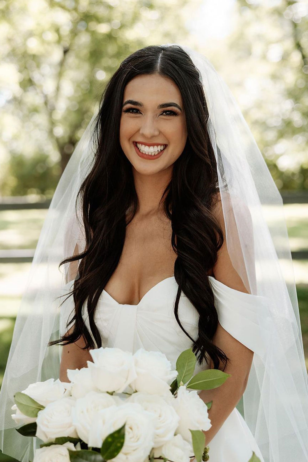 Veil with Soft Curls on Long Hair