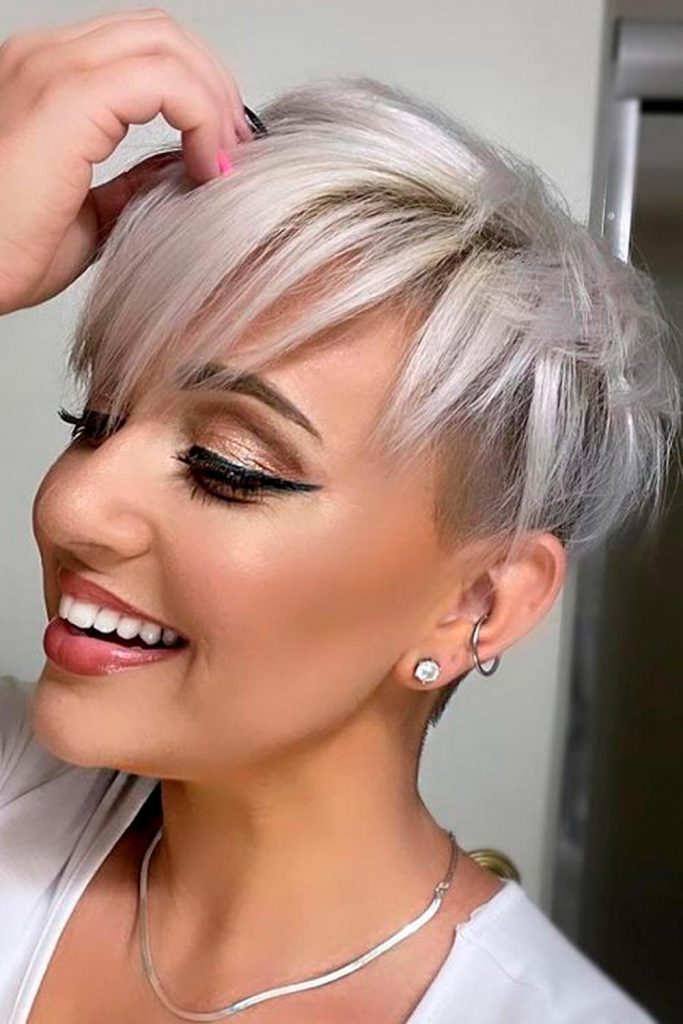 Short Straight Layered Platinum Hair Undercut Pixie Hairstyle Fringe