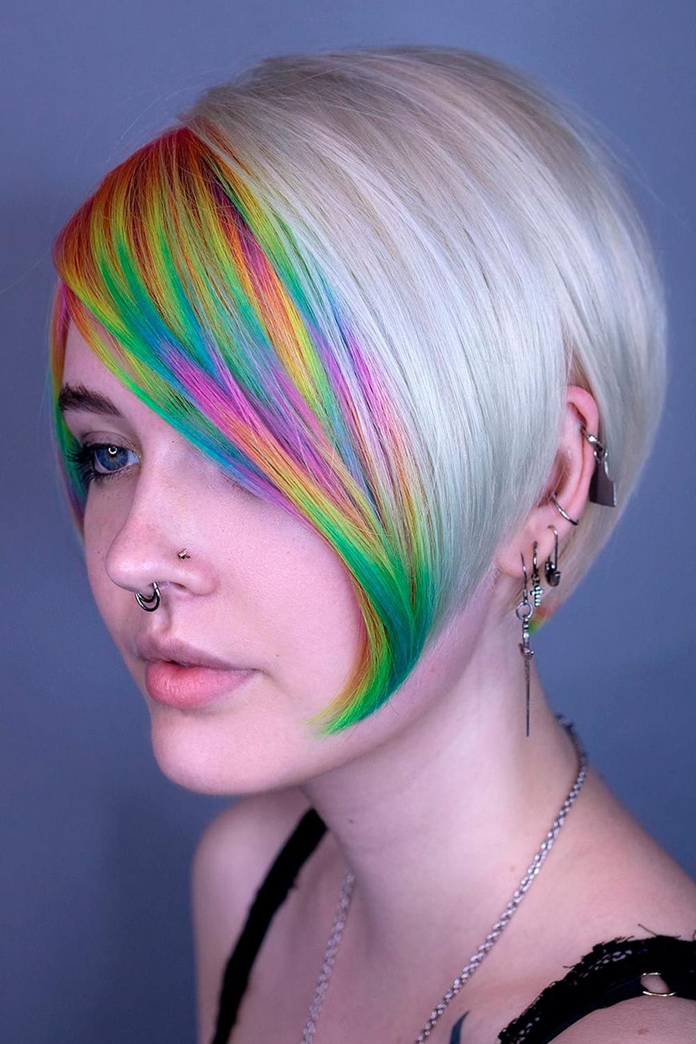 If you love to be unique and adventurous, you can go for dyed bangs