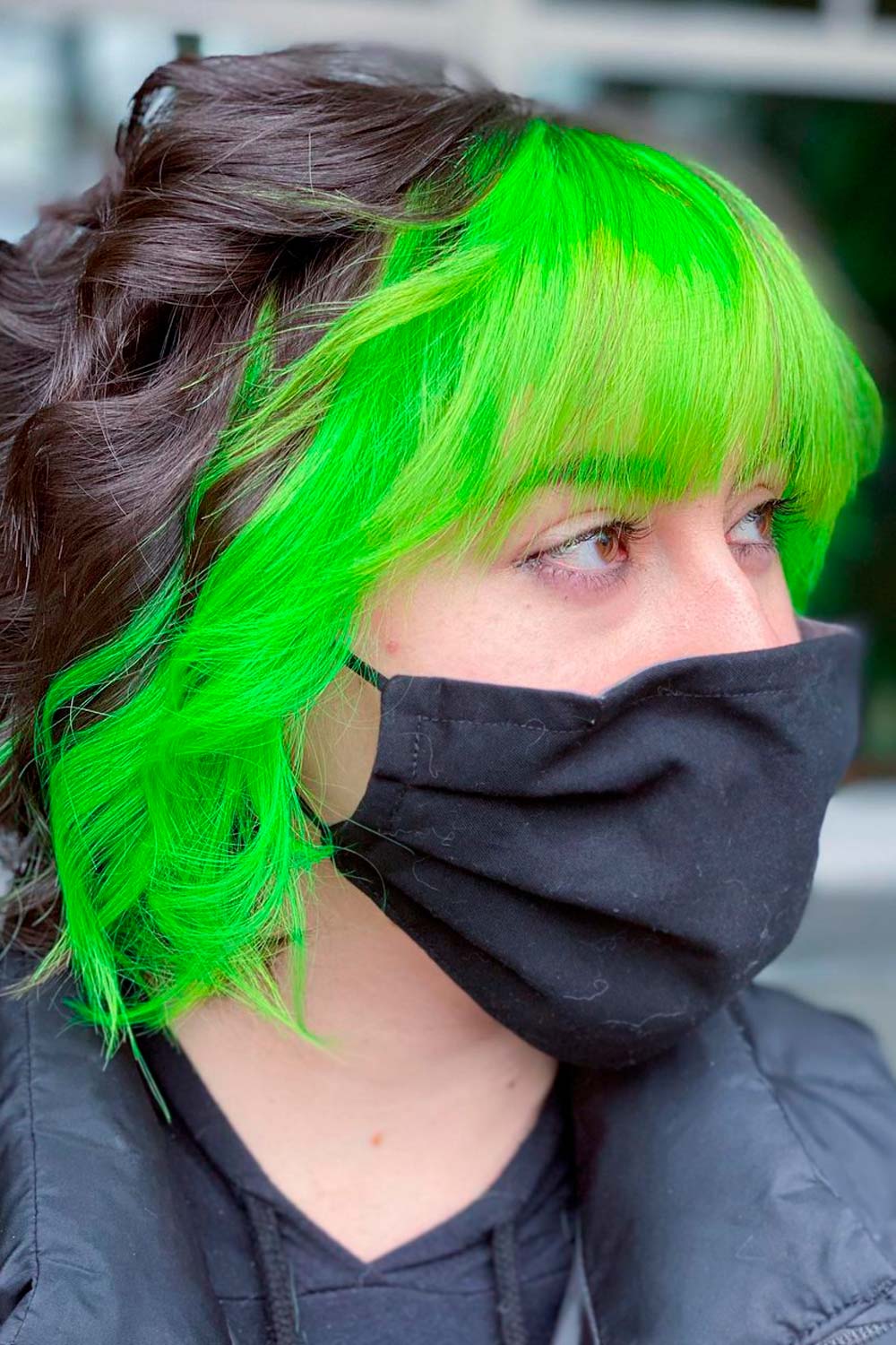 Green Face-Framing Bangs with Short Hair