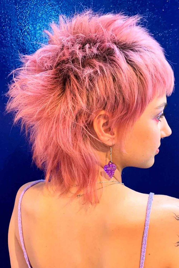 Image of Short pink mullet with fringe