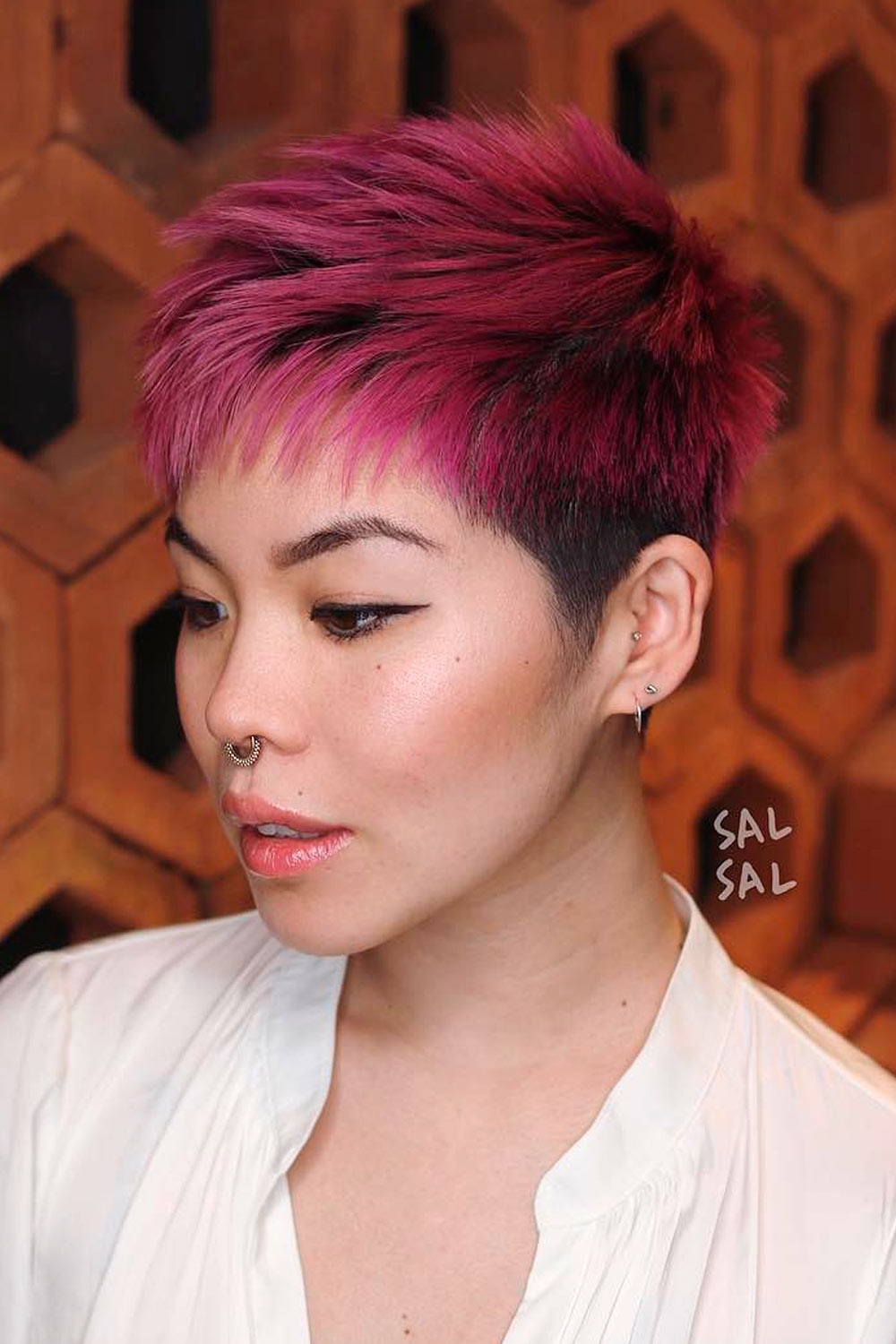 Layered Bangs with Bright Pink Pixie
