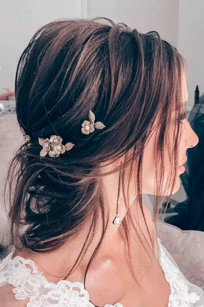 Half-Up Hairstyle With Floral Accessories For Straight Hair