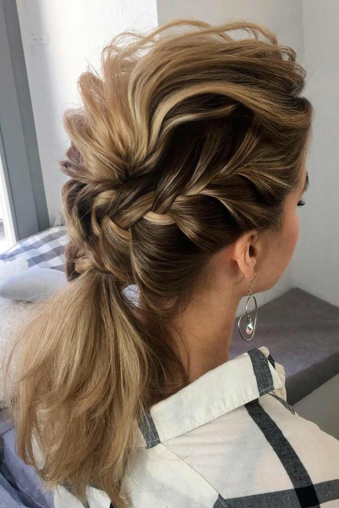 Medium Length Locks Styled Into Loose Braided Ponytail