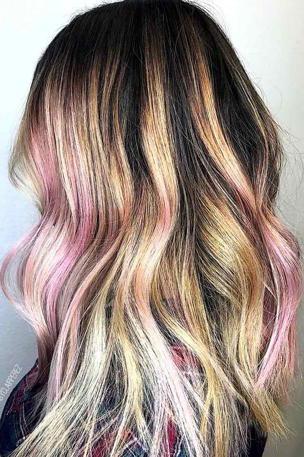 Pale Pink, Black, and Blonde Hair Ombre #blackandblondehair #blackhair #blondehair