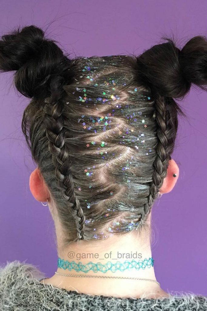 Braided Top Knots with Spiral Part