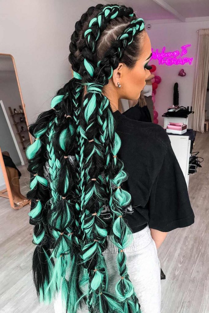 Gorgeous Voluminous Cornrows with Colorful Extensions
