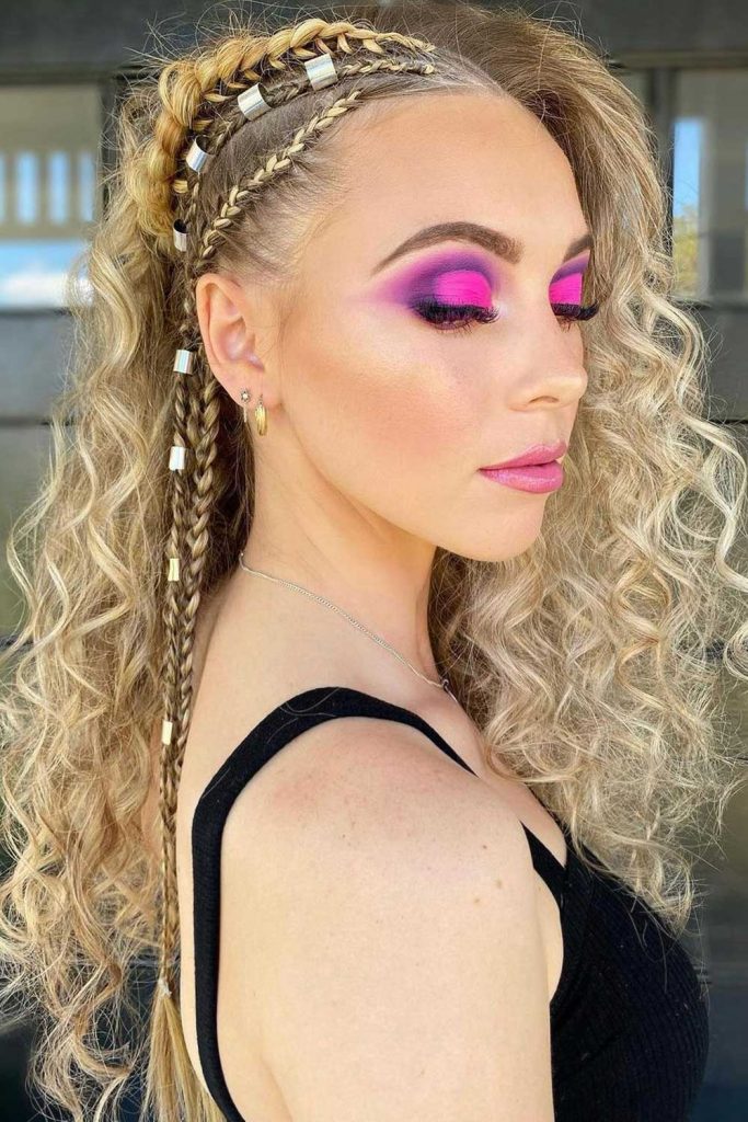 Impressive Long Curls with Side Braids