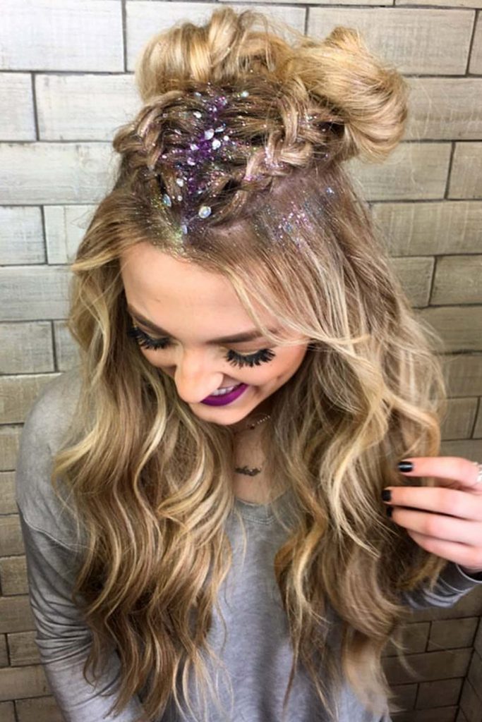Braided Top Knots with Glitter