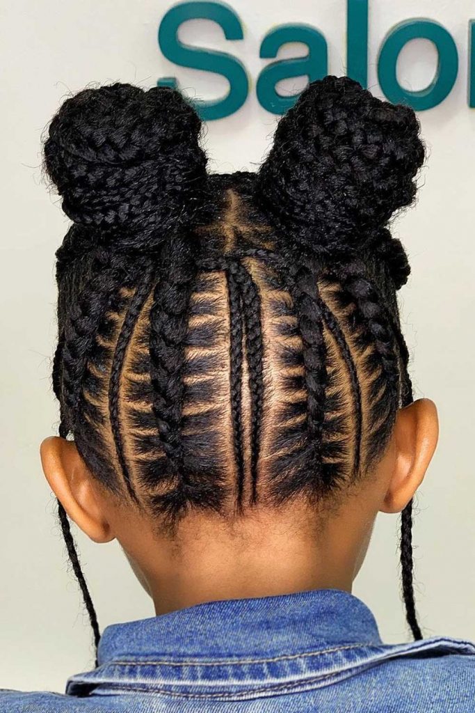 Braided Two Space Buns Updo