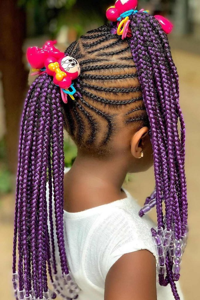 Cute Purple Cornrows with Beads 