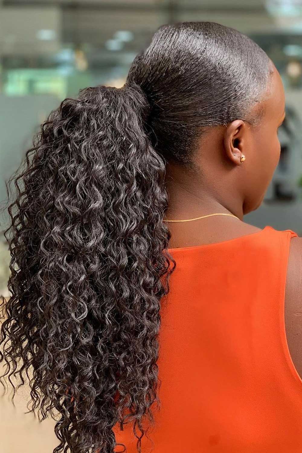 Sleek Low Curly Ponytail with Weave