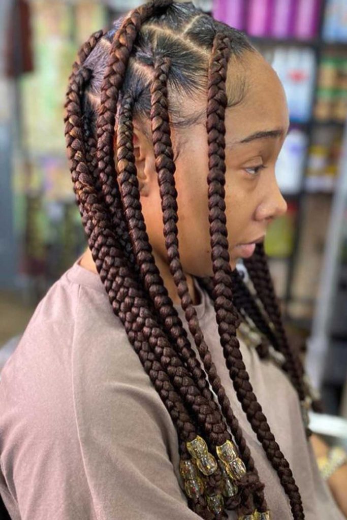 Brown Dookie Styled Braids with Beads