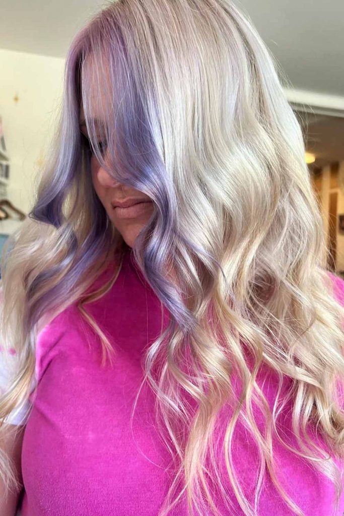 Blonde with Purple Face Framing Highlights #faceframinghighlights #moneypiecehair