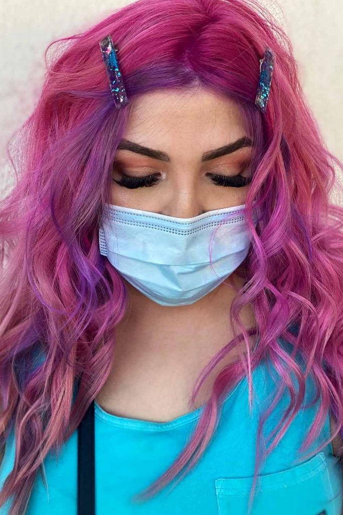 Dusty Pink Hair with Purple Highlights #faceframinghighlights #moneypiecehair