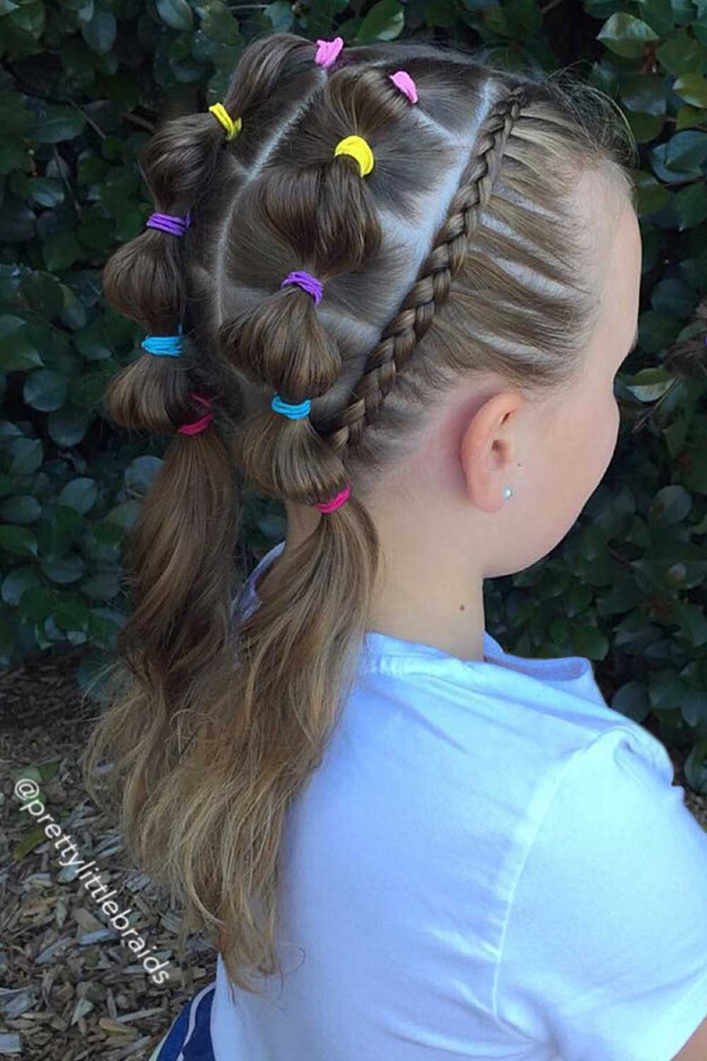 Rubber Band Hairstyles for Girls Bubble Braids #rubberbandhairstyles #naturalhairstyles #kidshairstyles