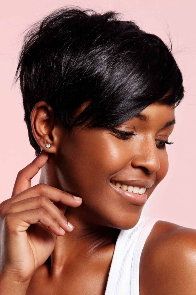 Short Haircuts For Black Women Swept Side Straight Bangs 683x1024 