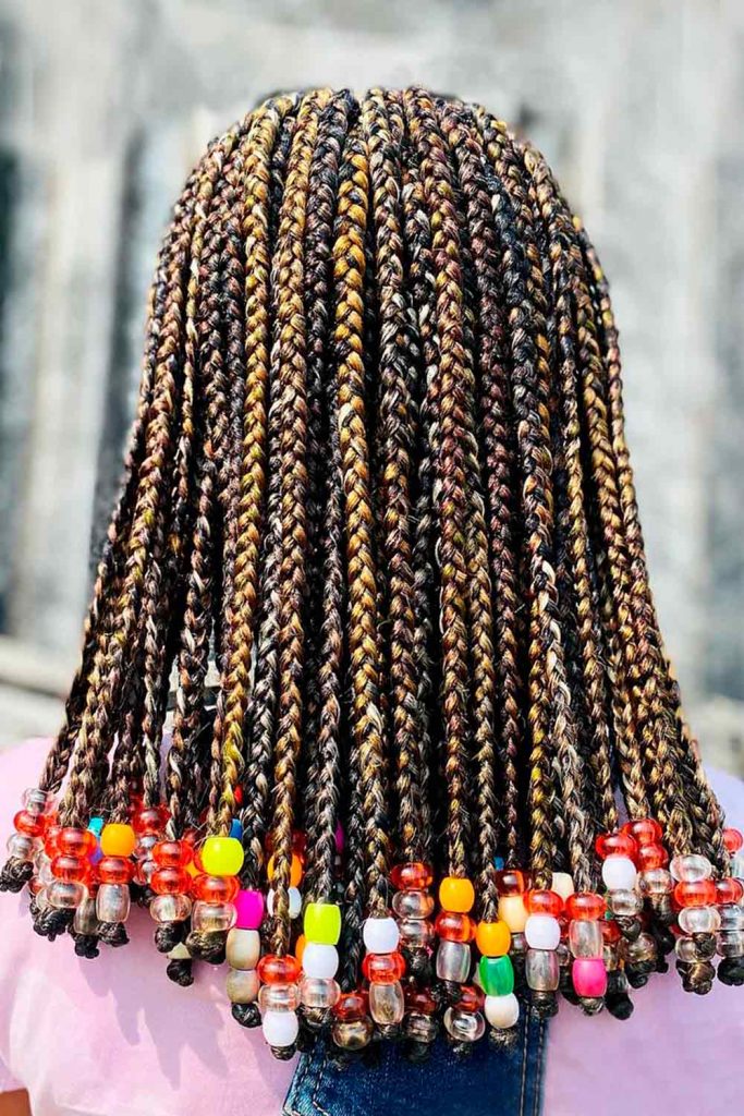 Box Braids With Beads & Ties