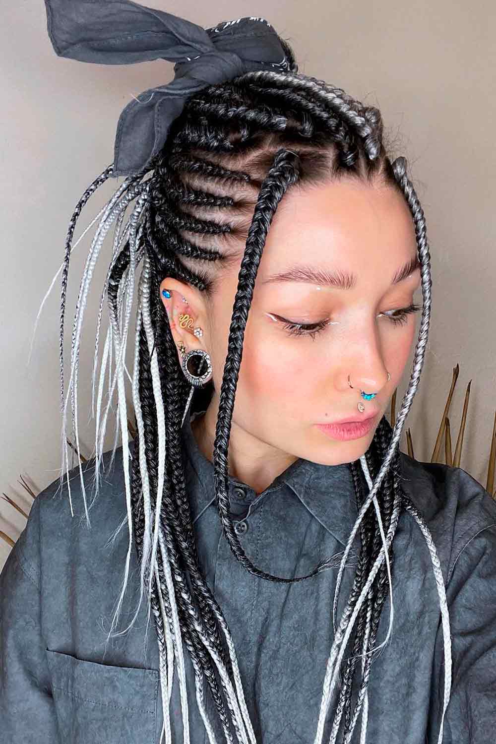 Box Braids With Cornrow Elements