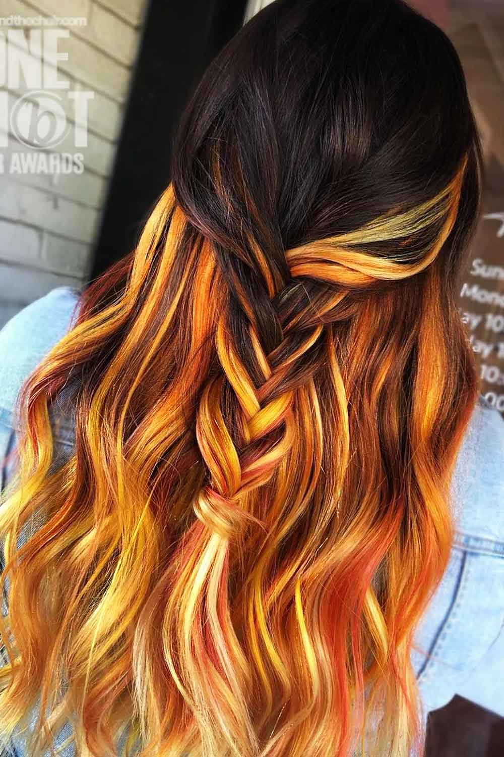 Fiery Orange Highlights #blackhairwithhighlights #hairwithhighlights #orange