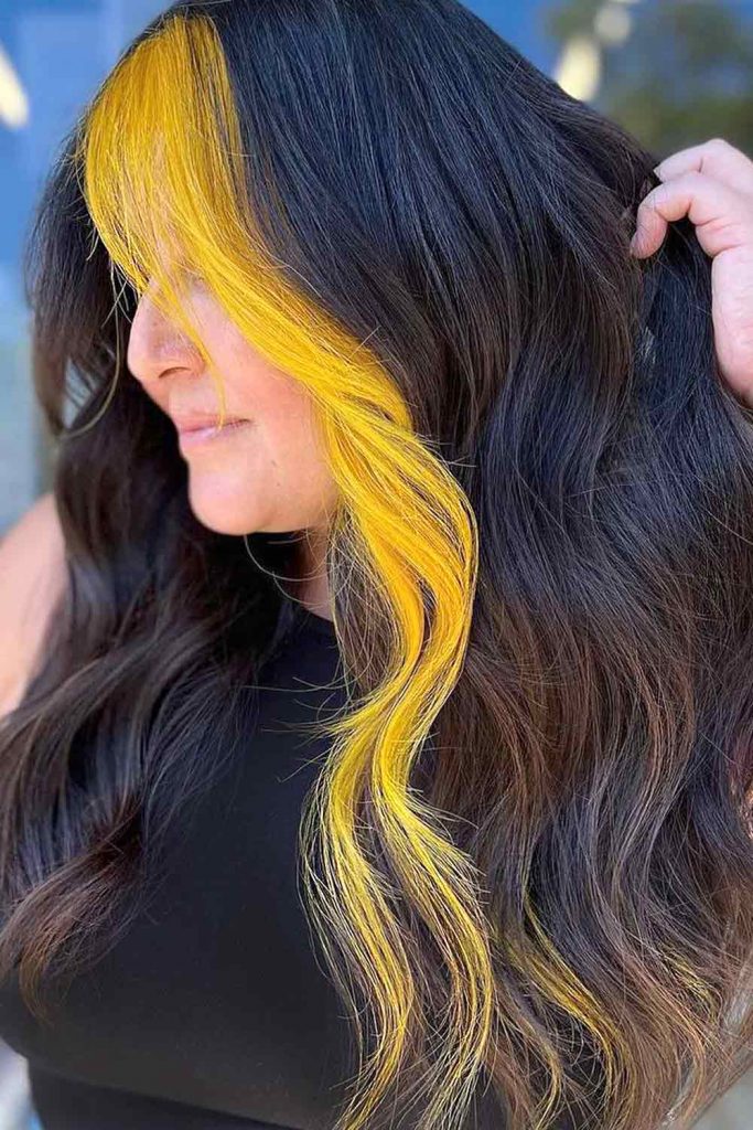 Black Hair With Yellow Highlights #blackhairwithhighlights #hairwithhighlights #yellow