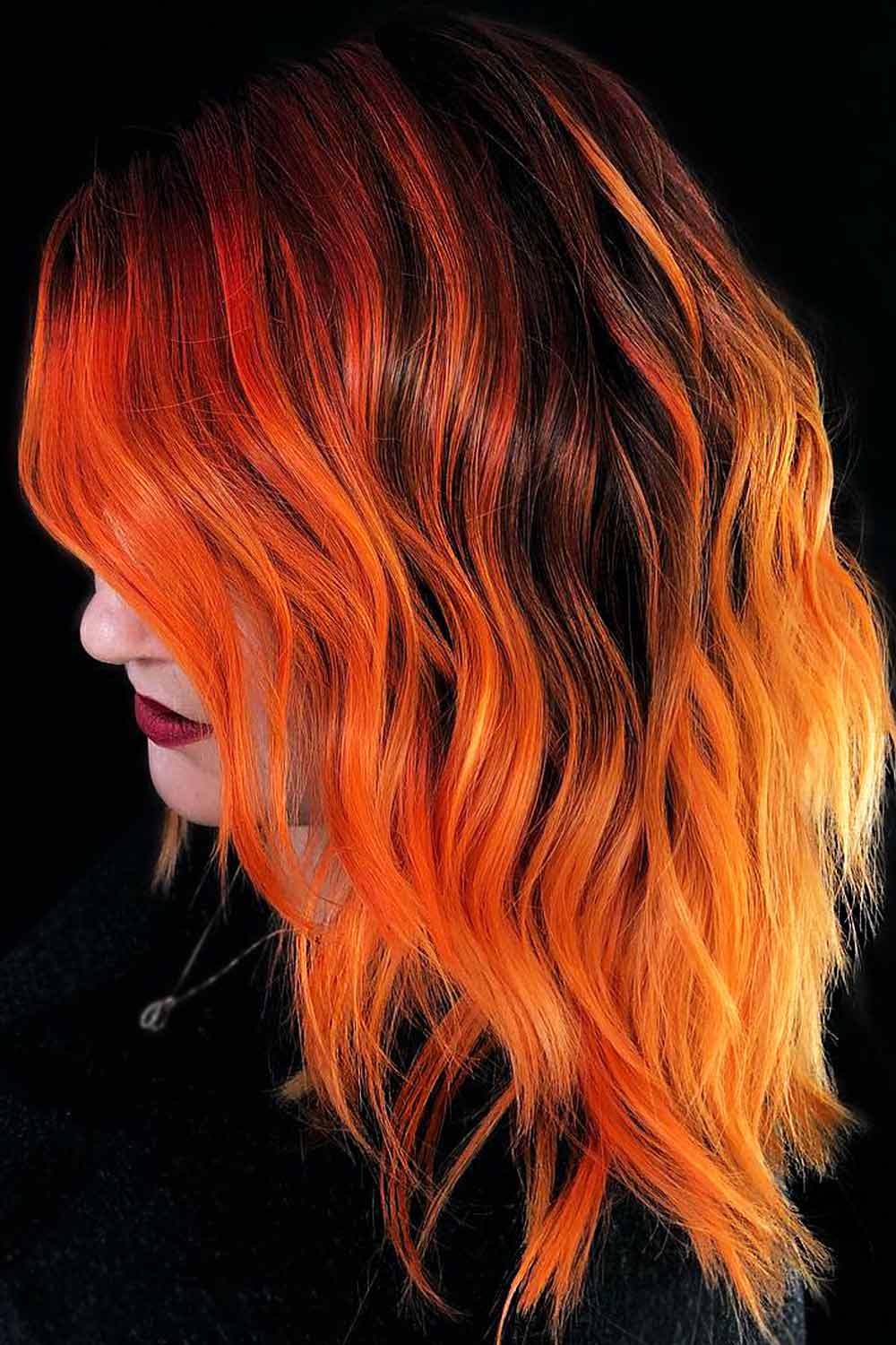Fiery Orange Highlights Hair #blackhairwithhighlights #hairwithhighlights #orange