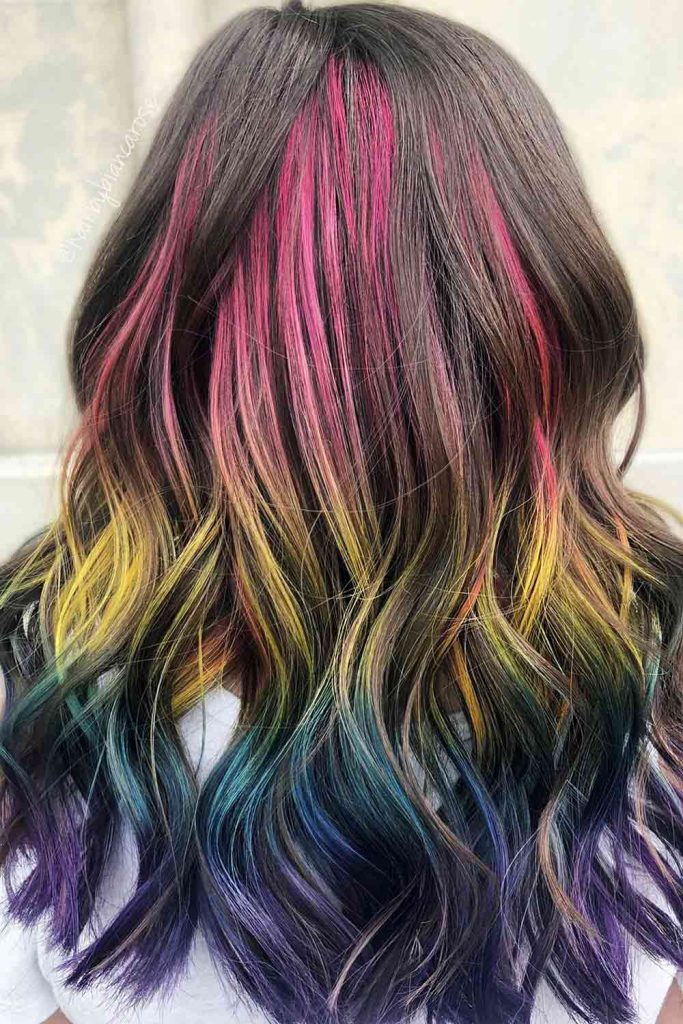 Rainbow Highlights #blackhairwithhighlights #hairwithhighlights #rainbiwcolor