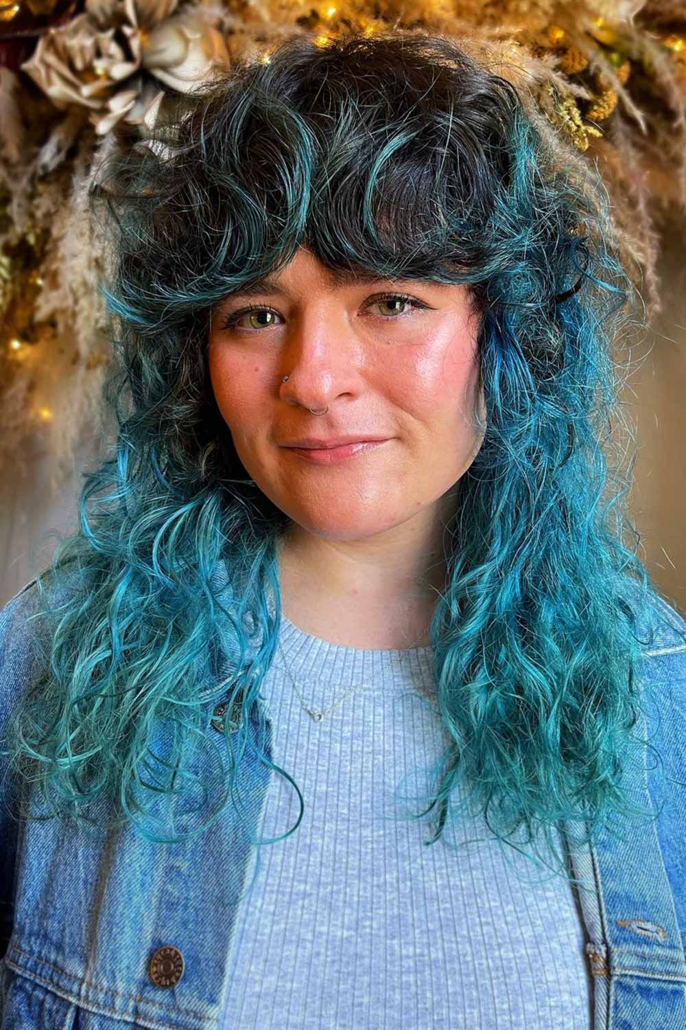 Bright Blue Curly Shag