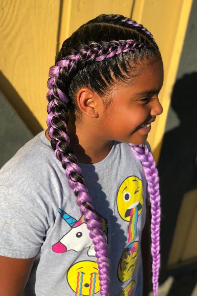 Two Big Cornrows with Color Extension
