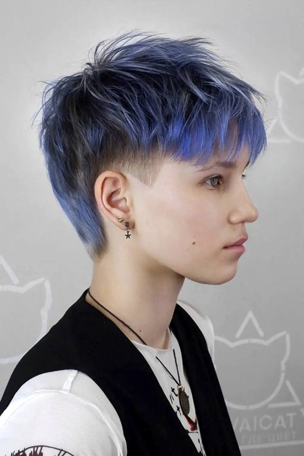 Mid Fade Blue Pixie With Faded Sides