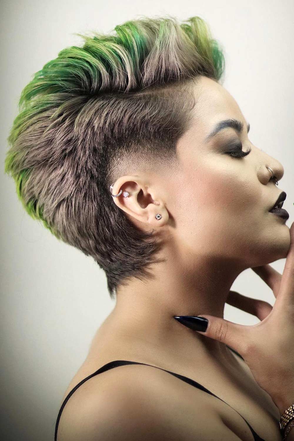 Mid Fade Green Pixie With Faded Sides