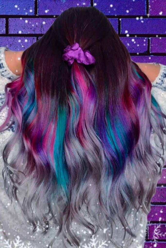 half teal and half purple hair