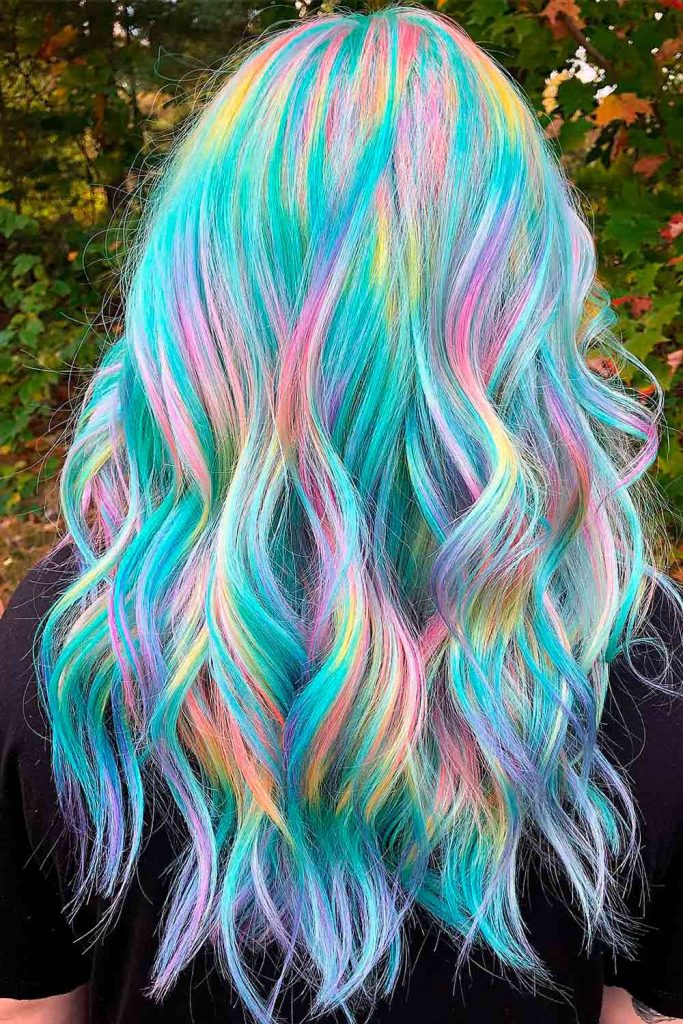 teal and purple highlights