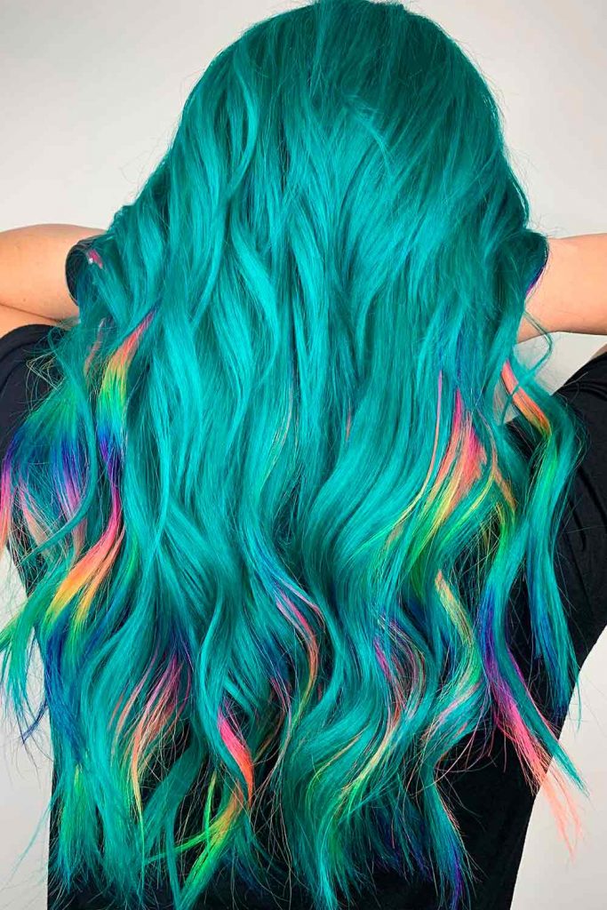 Teal With Rainbow Highlights