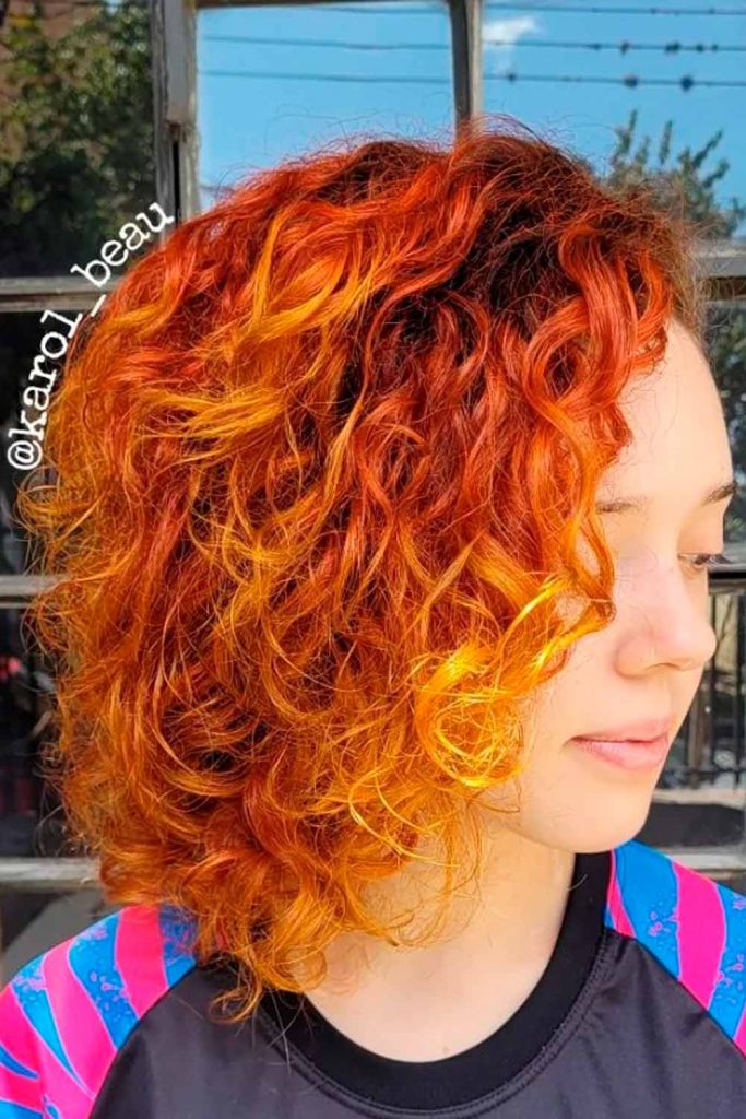 Caramel Red Balayage Short Curly Hair