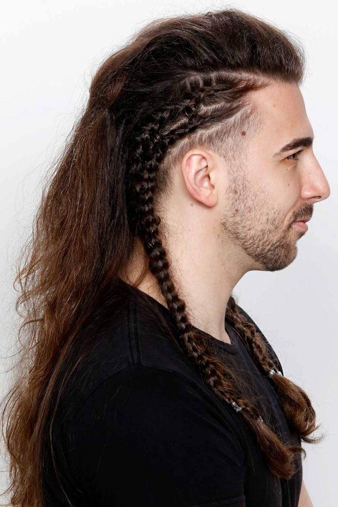 Braided Sides Faux Hawk For A Party #longhaircutformen #longhairstyle #fauxhawk