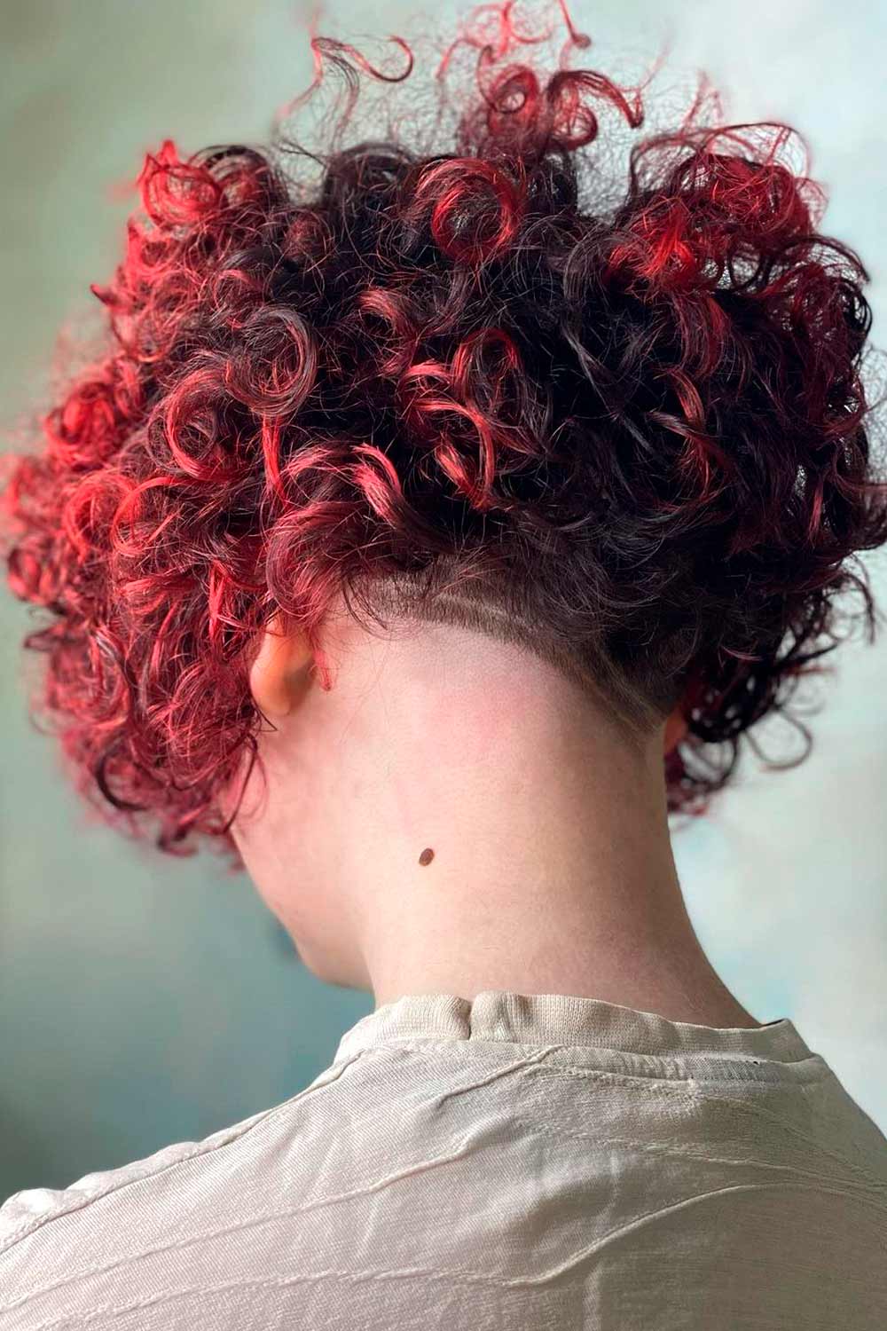 Dark Red Balayage Short Curly Hair