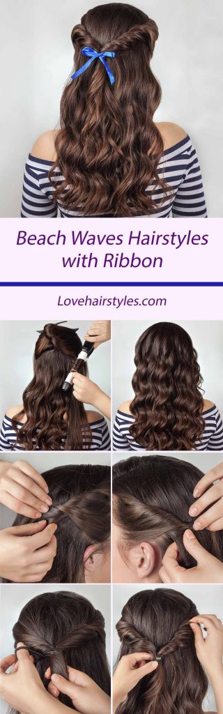 Beach Waves Hairstyles with Ribbon